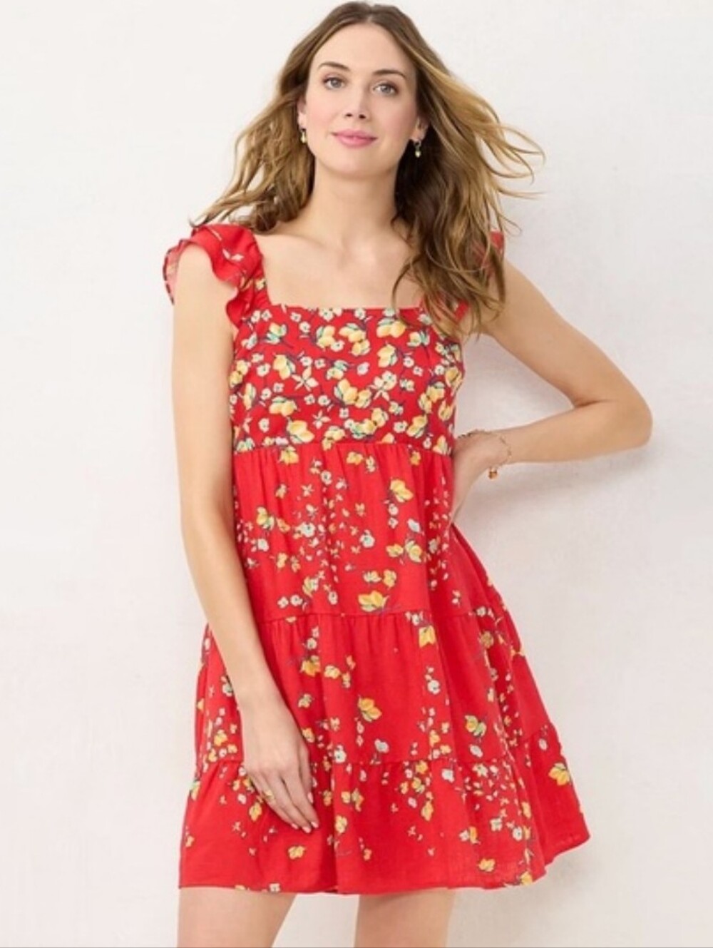 LC Lauren Conrad Red Lemon-Print Tie-back Sundress